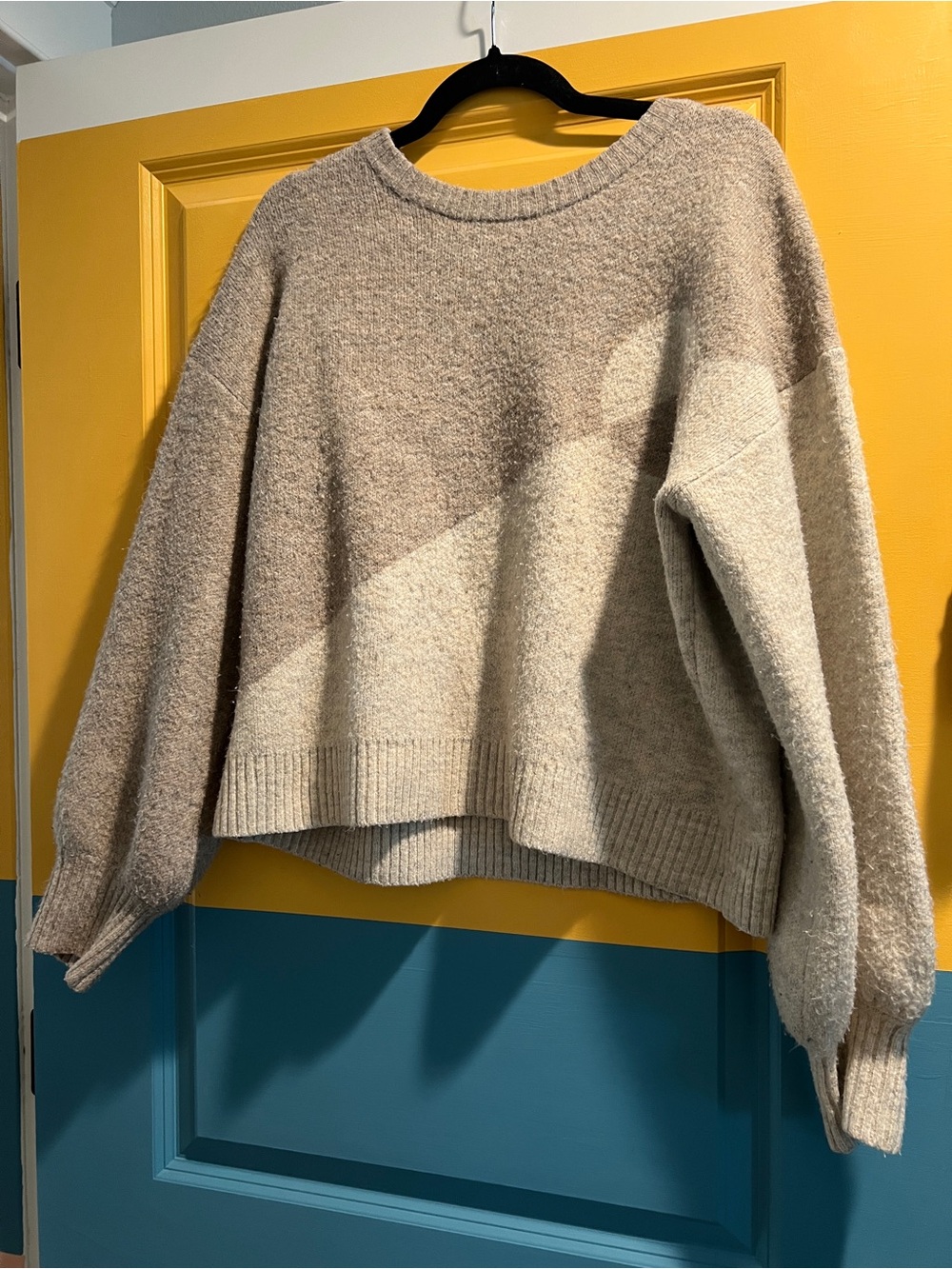 Neutral Diagonal Colorblock Crewneck Sweater